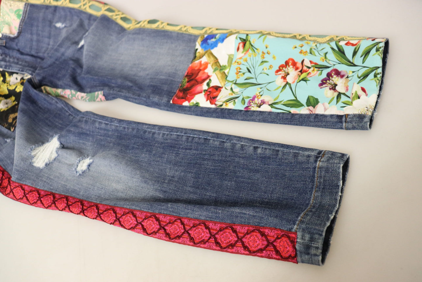 Jean taille haute en denim bleu patchwork Dolce & Gabbana