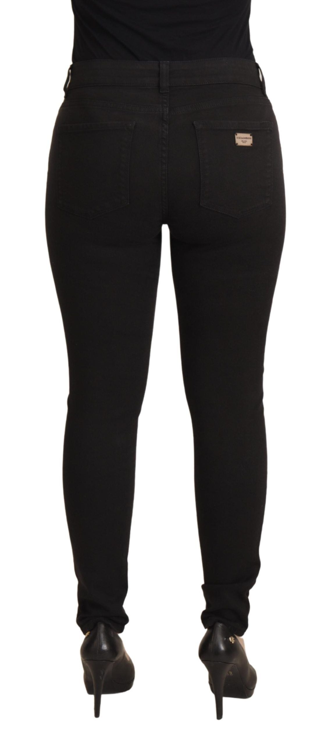 Jean skinny taille moyenne en coton noir Dolce & Gabbana