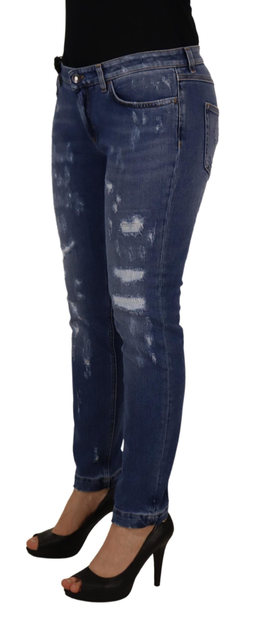 Jean skinny taille basse en coton délavé bleu Dolce & Gabbana