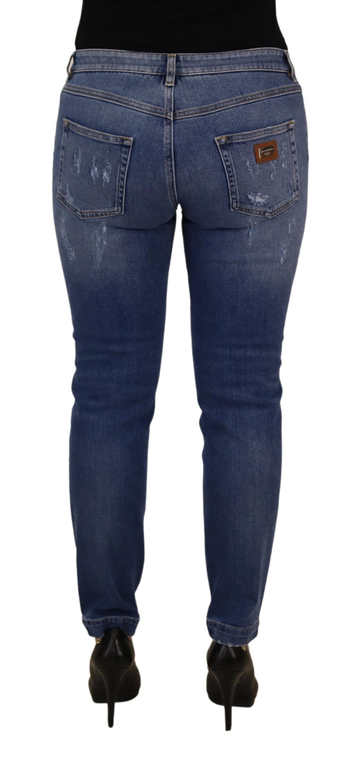 Jean skinny taille basse en coton délavé bleu Dolce & Gabbana
