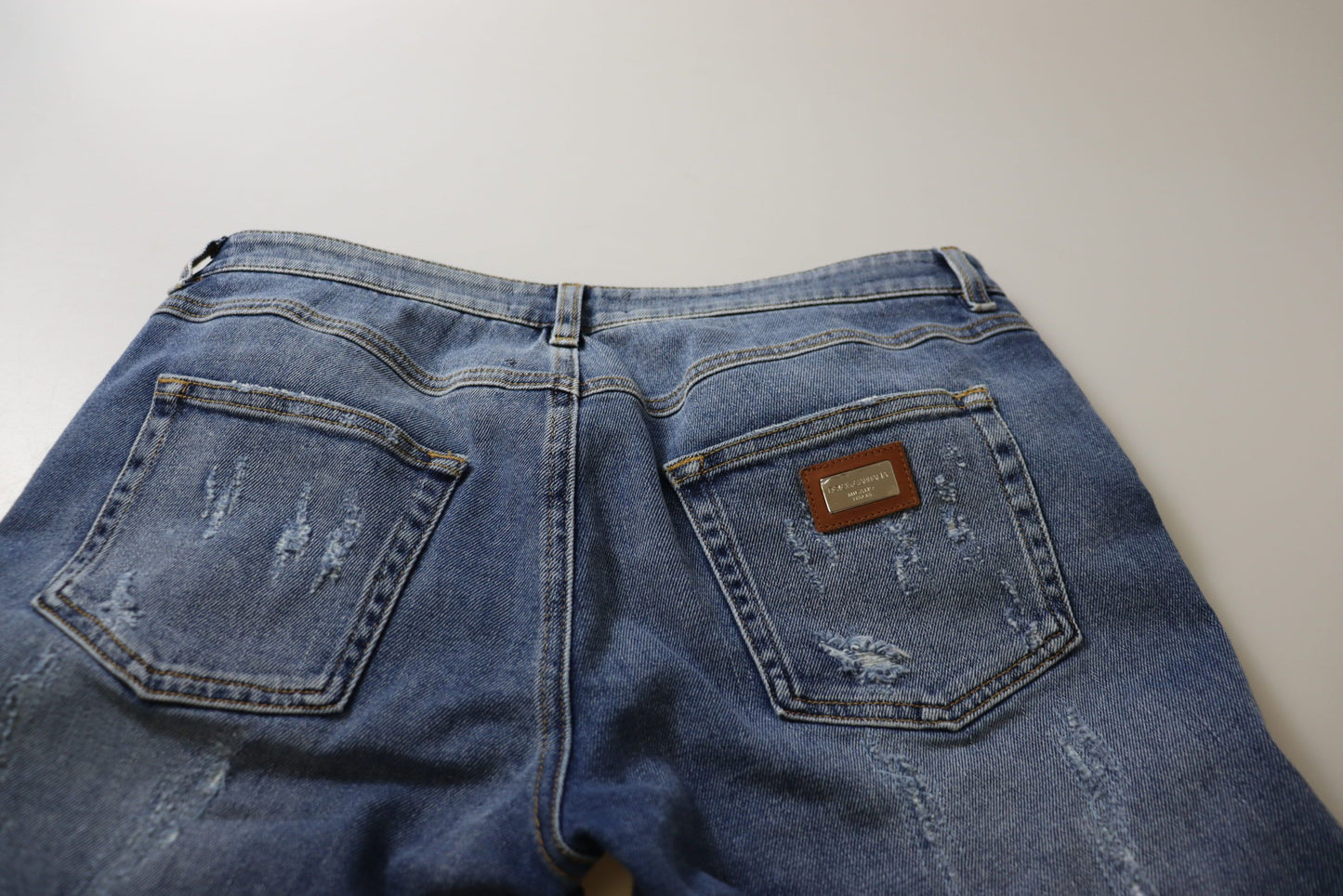Jean skinny taille basse en coton délavé bleu Dolce & Gabbana