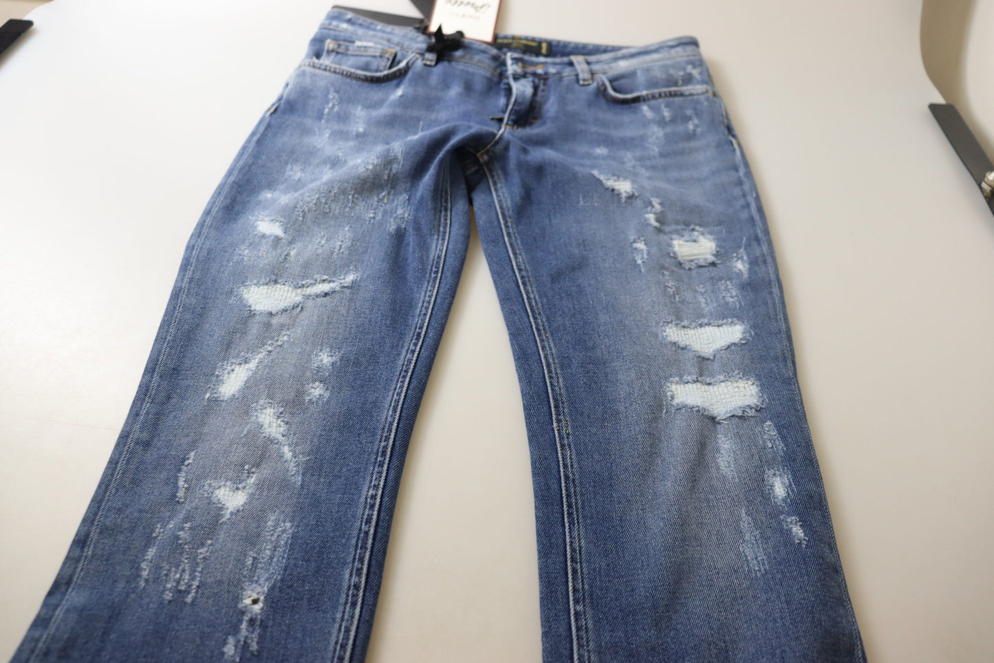 Jean skinny taille basse en coton délavé bleu Dolce & Gabbana