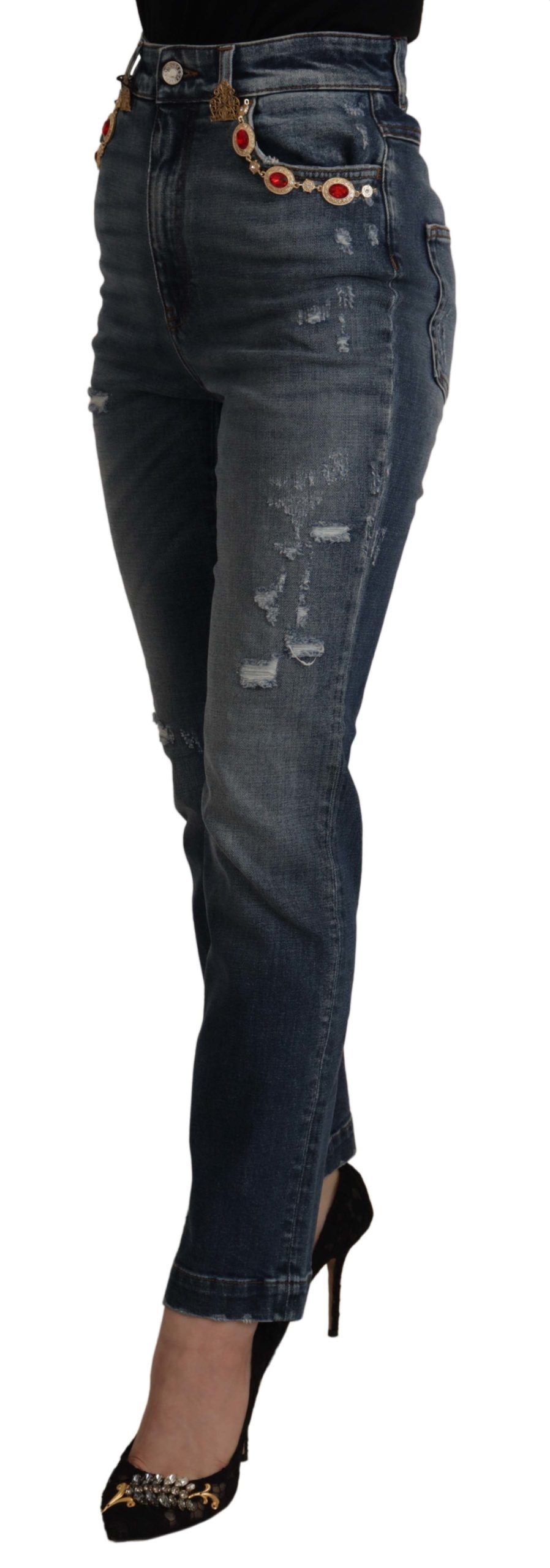 Pantalon en jean bleu Dolce & Gabbana orné de cristaux