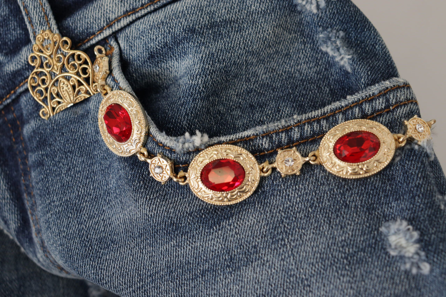 Pantalon en jean bleu Dolce & Gabbana orné de cristaux