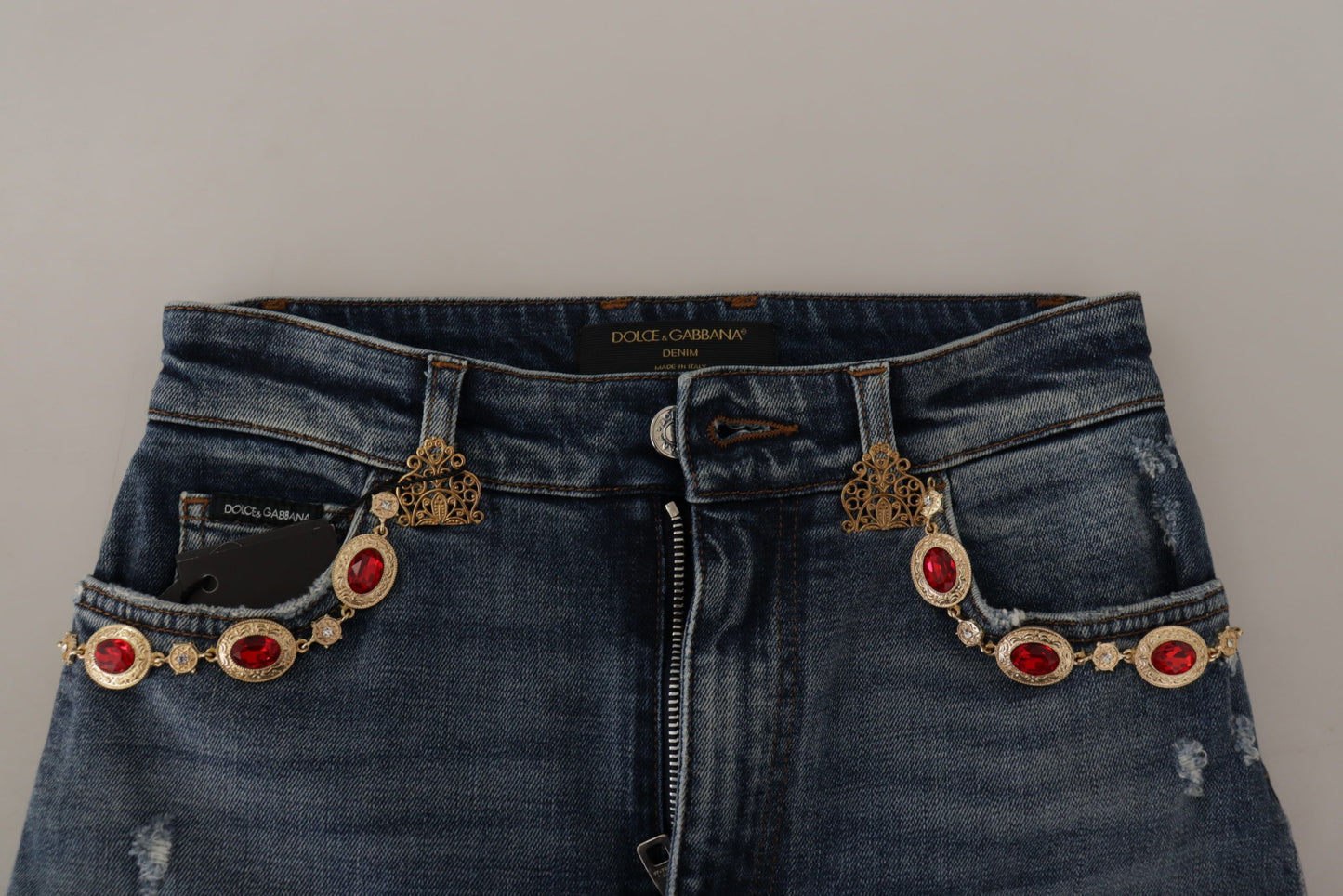 Pantalon en jean bleu Dolce & Gabbana orné de cristaux