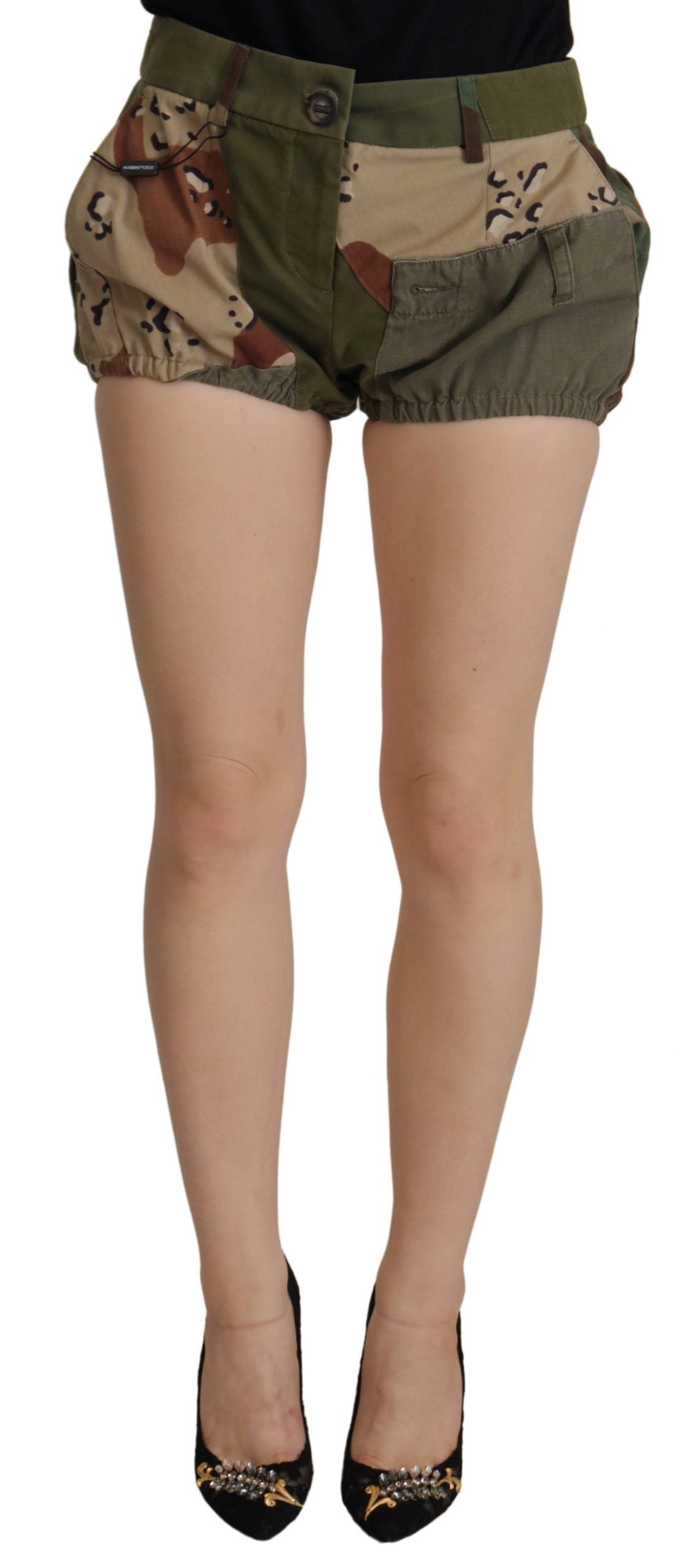 Dolce & Gabbana Grüne Hotpants mit hoher Taille aus Baumwolle