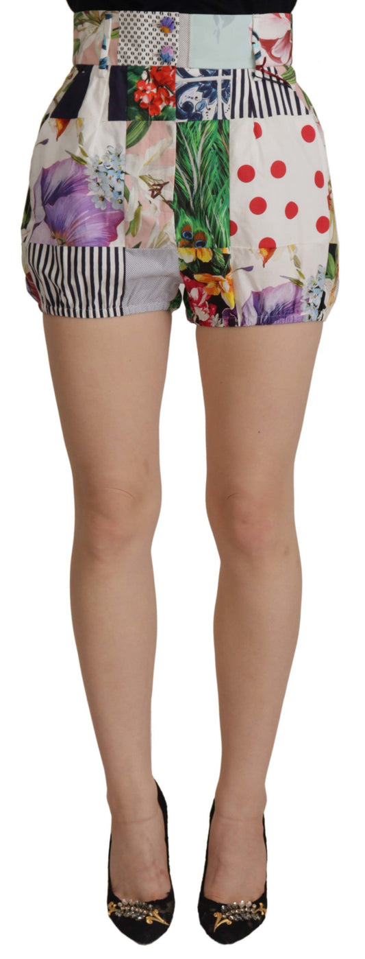 Short taille haute en coton patchwork multicolore Dolce & Gabbana