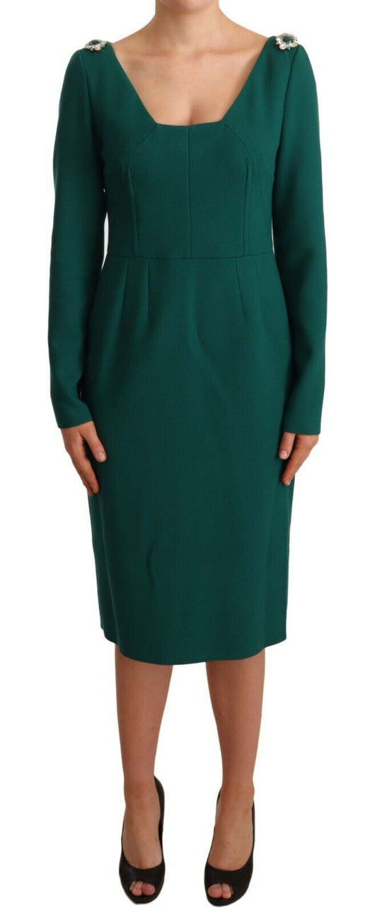 Robe midi en crêpe stretch vert à cristaux Dolce & Gabbana