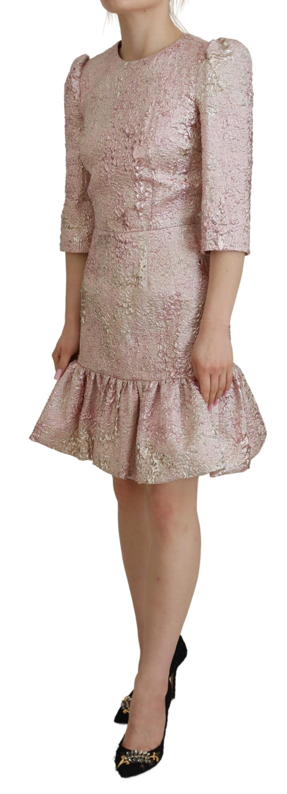 Robe fourreau mi-longue en jacquard rose à manches 3/4 Dolce & Gabbana