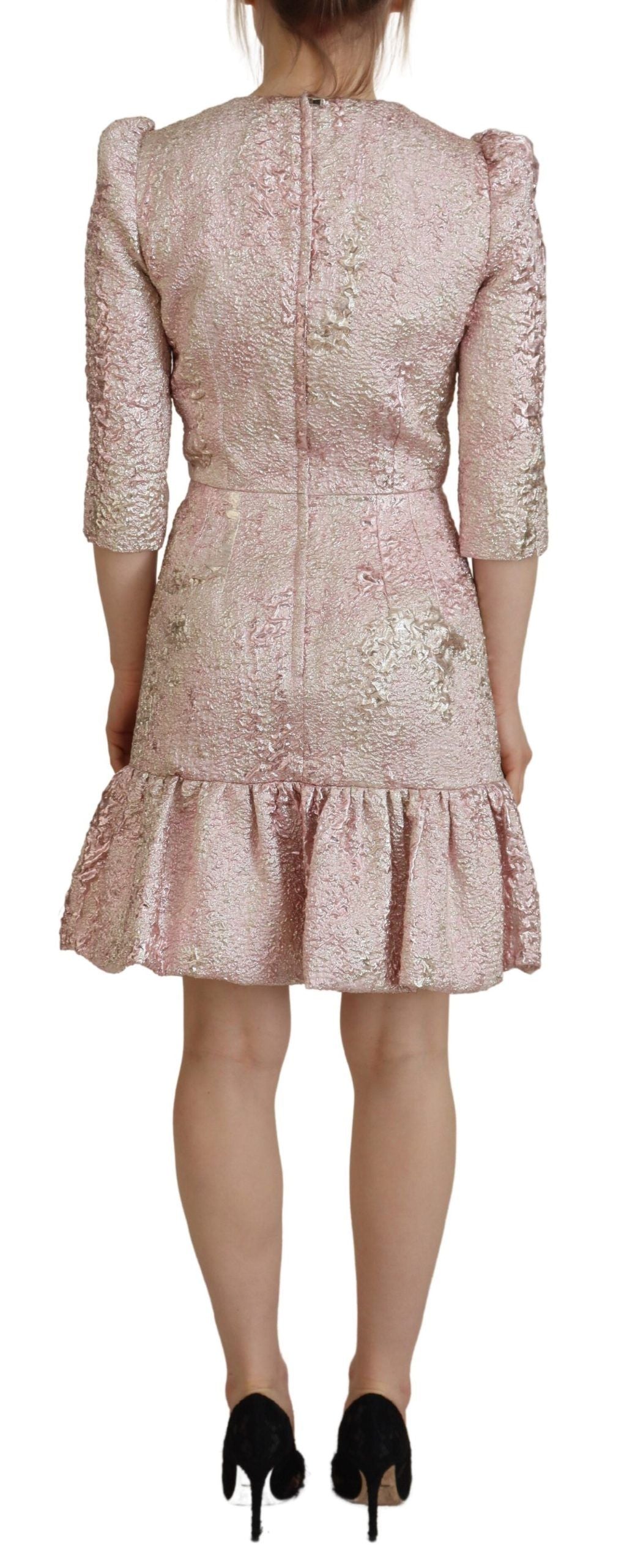 Robe fourreau mi-longue en jacquard rose à manches 3/4 Dolce & Gabbana