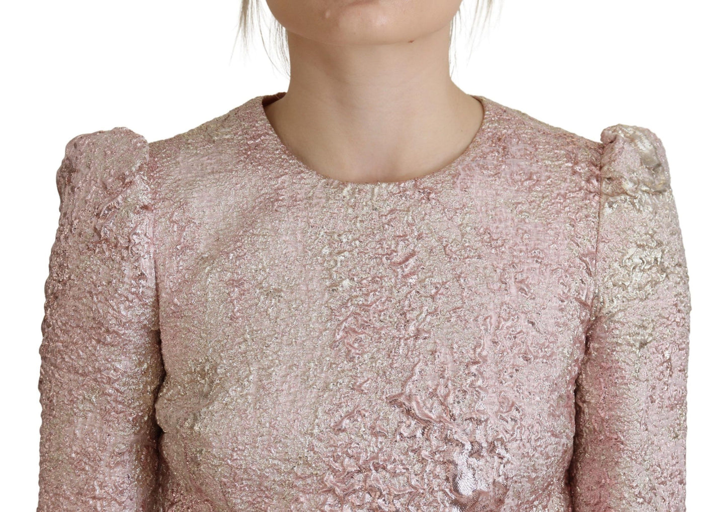 Robe fourreau mi-longue en jacquard rose à manches 3/4 Dolce & Gabbana