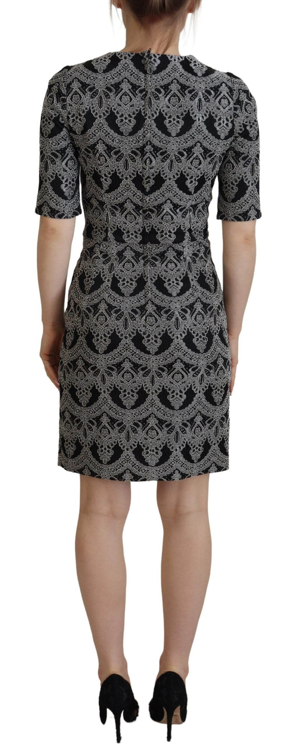 Dolce & Gabbana – Schwarz-graues, figurbetontes Jacquard-Etuikleid