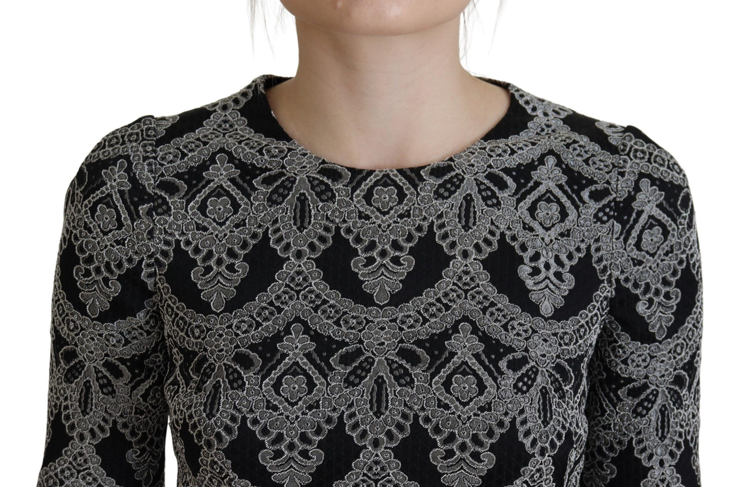 Dolce & Gabbana – Schwarz-graues, figurbetontes Jacquard-Etuikleid