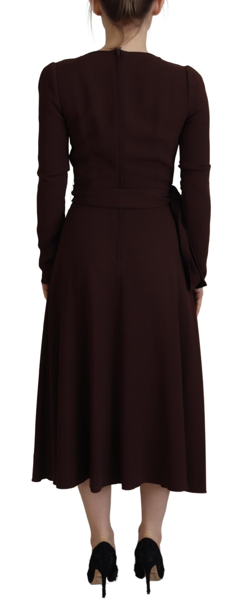 Robe mi-longue extensible marron à manches longues et portefeuille Dolce & Gabbana