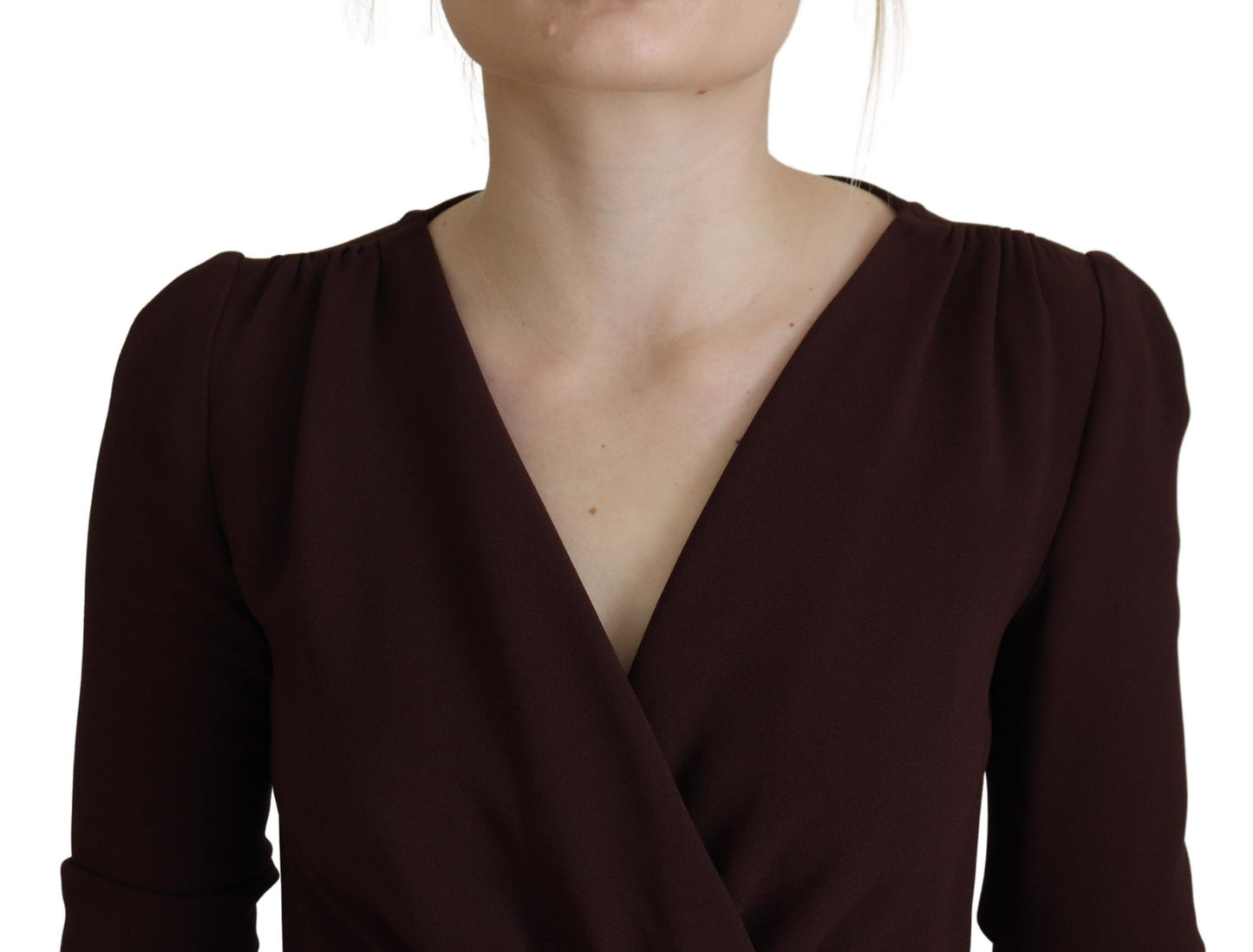 Robe mi-longue extensible marron à manches longues et portefeuille Dolce & Gabbana