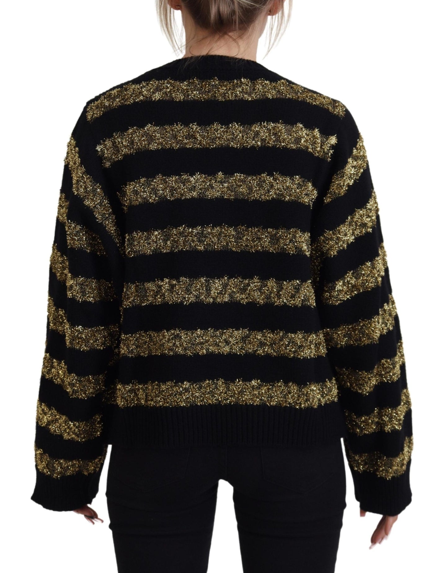 Pull en cachemire Dolce & Gabbana noir et or avec cristaux D&G