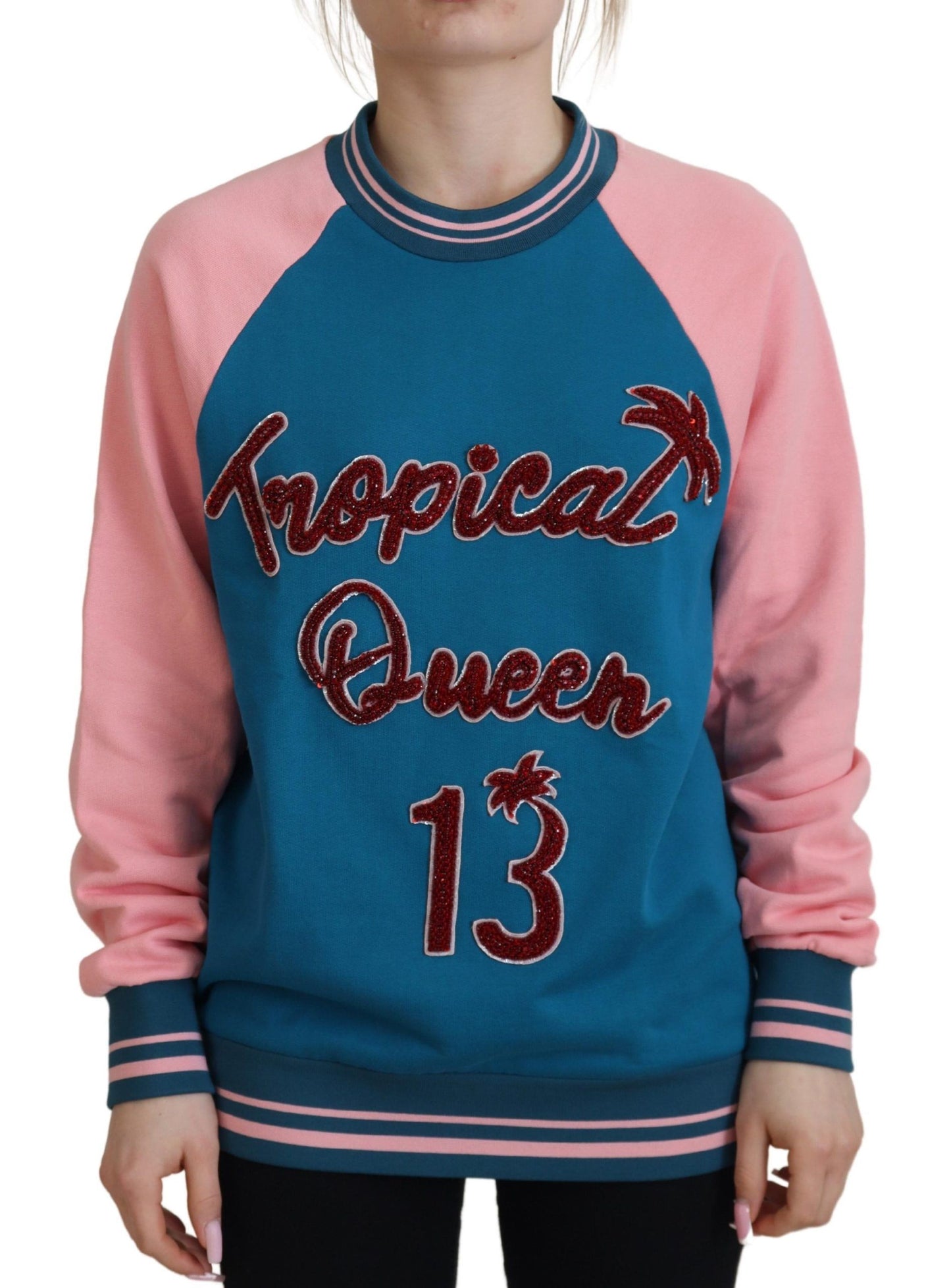 Pull Dolce & Gabbana à paillettes et cristaux Blue Pink Queen