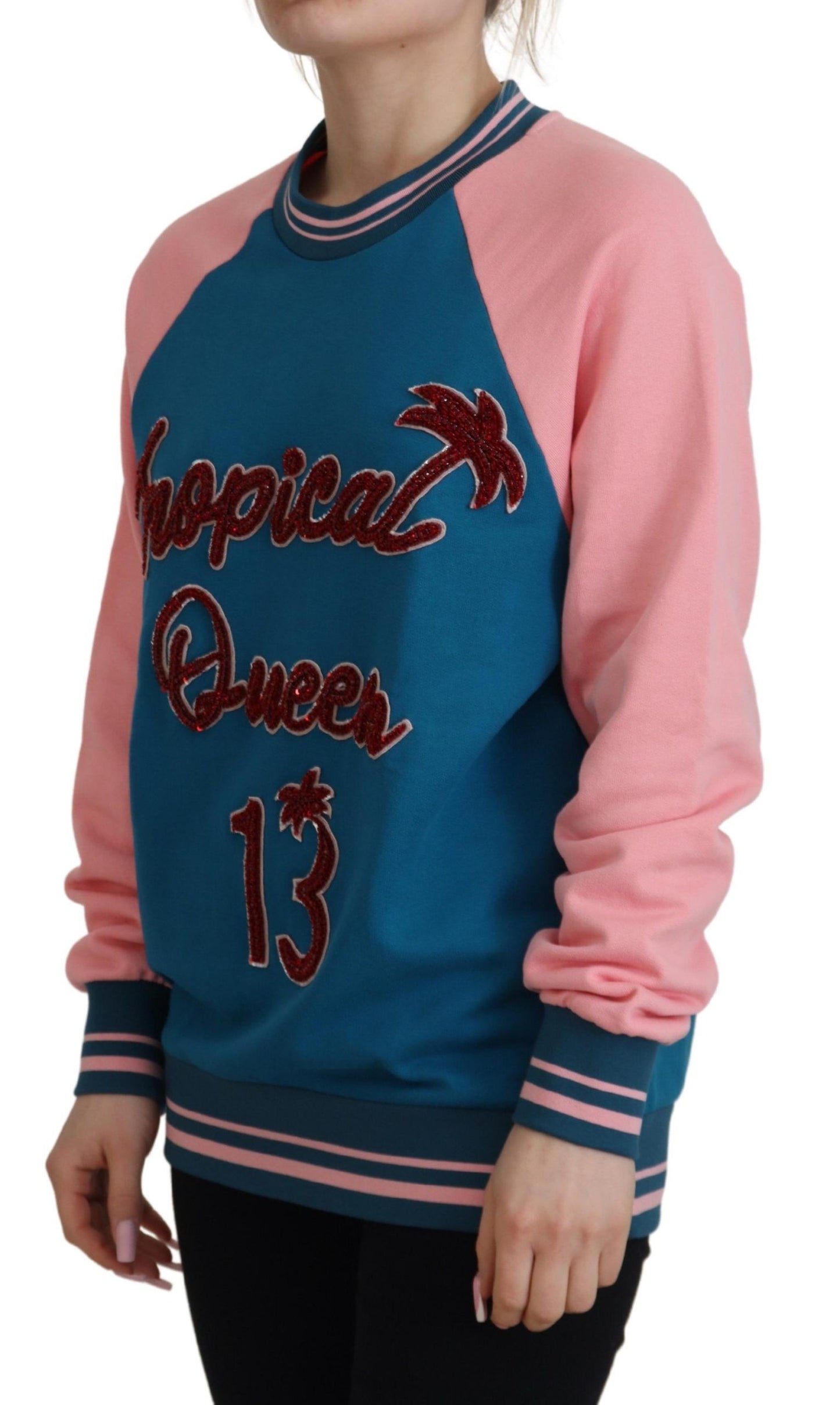 Pull Dolce & Gabbana à paillettes et cristaux Blue Pink Queen