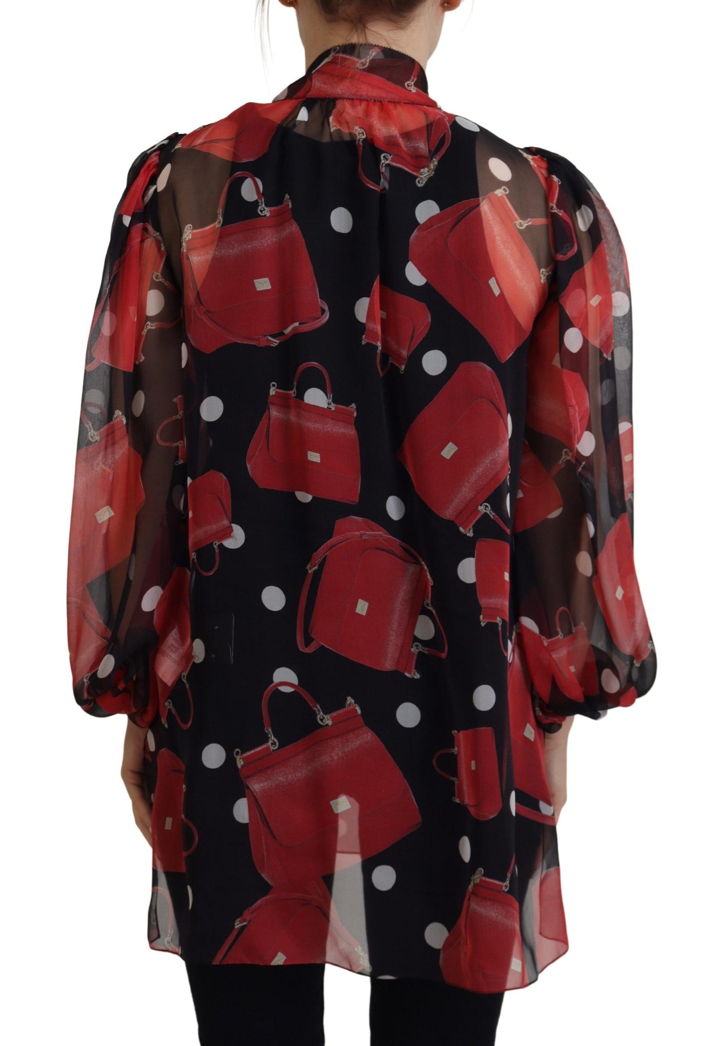 Chemisier en soie Dolce & Gabbana noir et rouge Sicily Bag