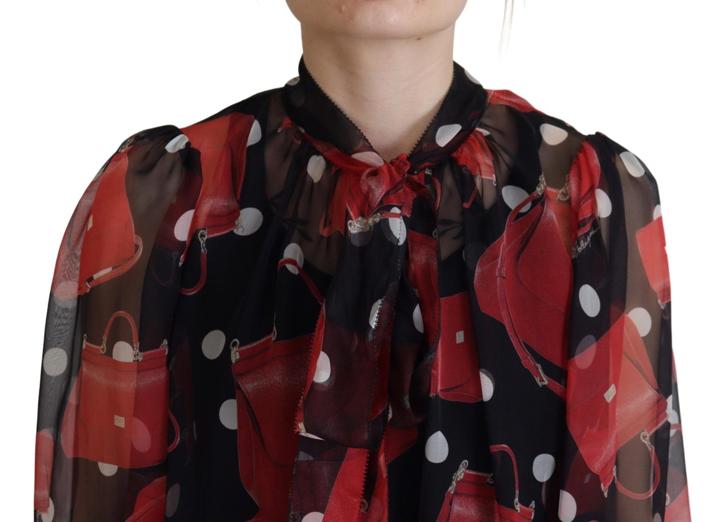 Chemisier en soie Dolce & Gabbana noir et rouge Sicily Bag