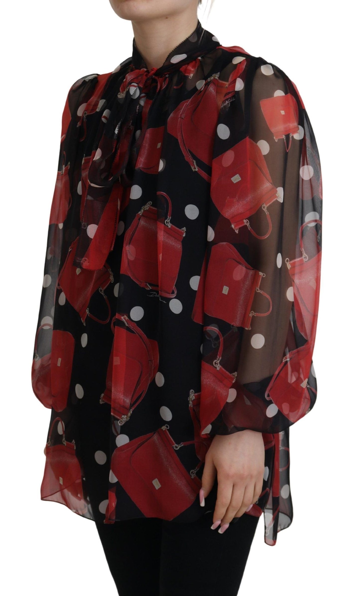 Chemisier en soie Dolce & Gabbana noir et rouge Sicily Bag