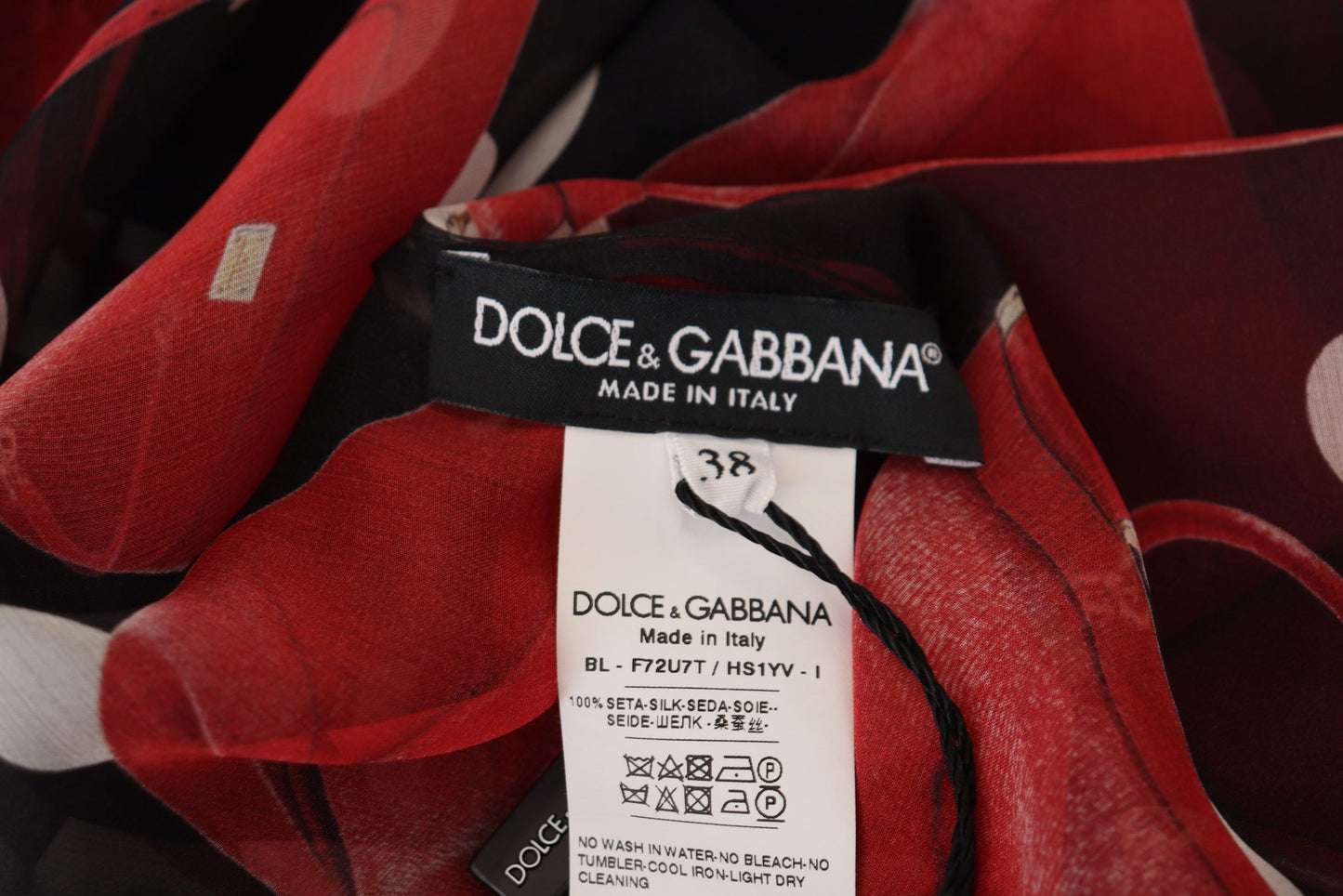 Chemisier en soie Dolce & Gabbana noir et rouge Sicily Bag
