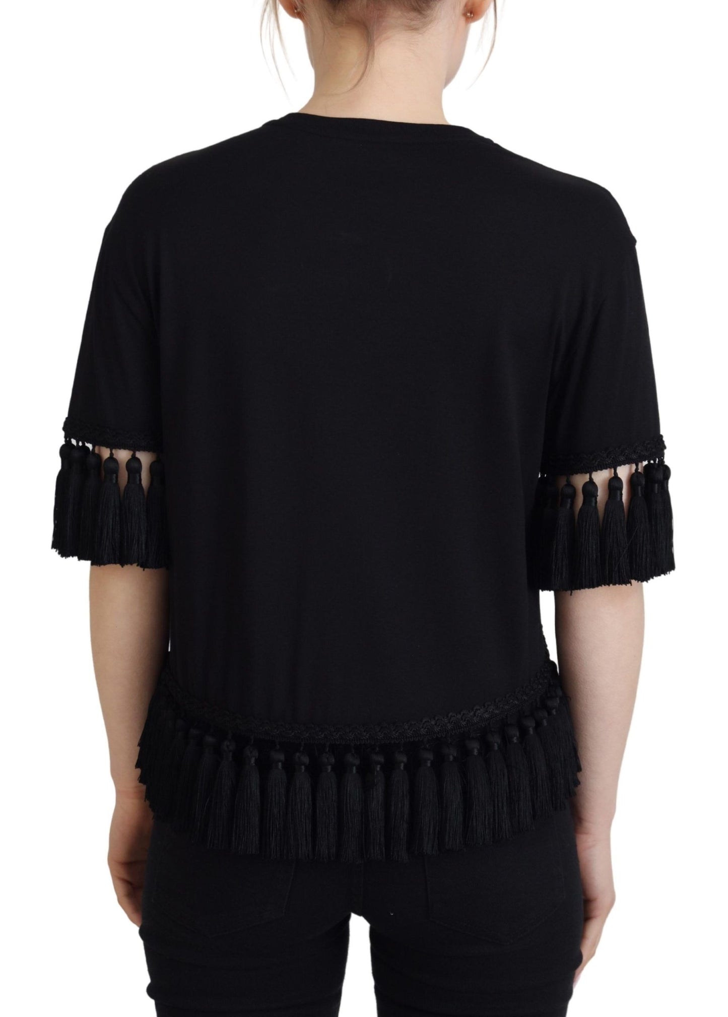Chemisier t-shirt noir Dolce & Gabbana en coton à pampilles