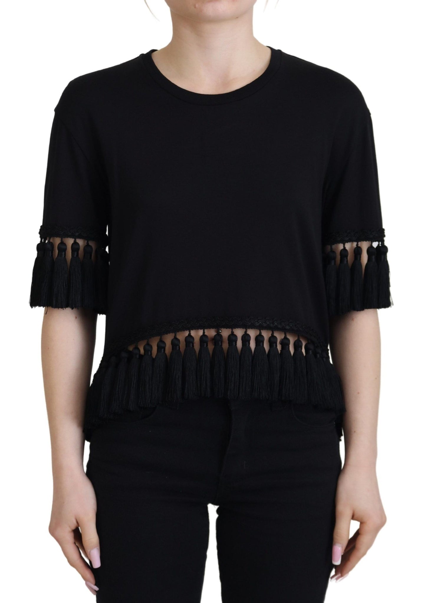 Chemisier t-shirt noir Dolce & Gabbana en coton à pampilles