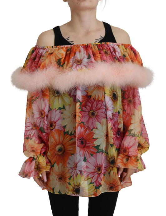 Chemisier en peau lainée à fleurs multicolores Dolce & Gabbana
