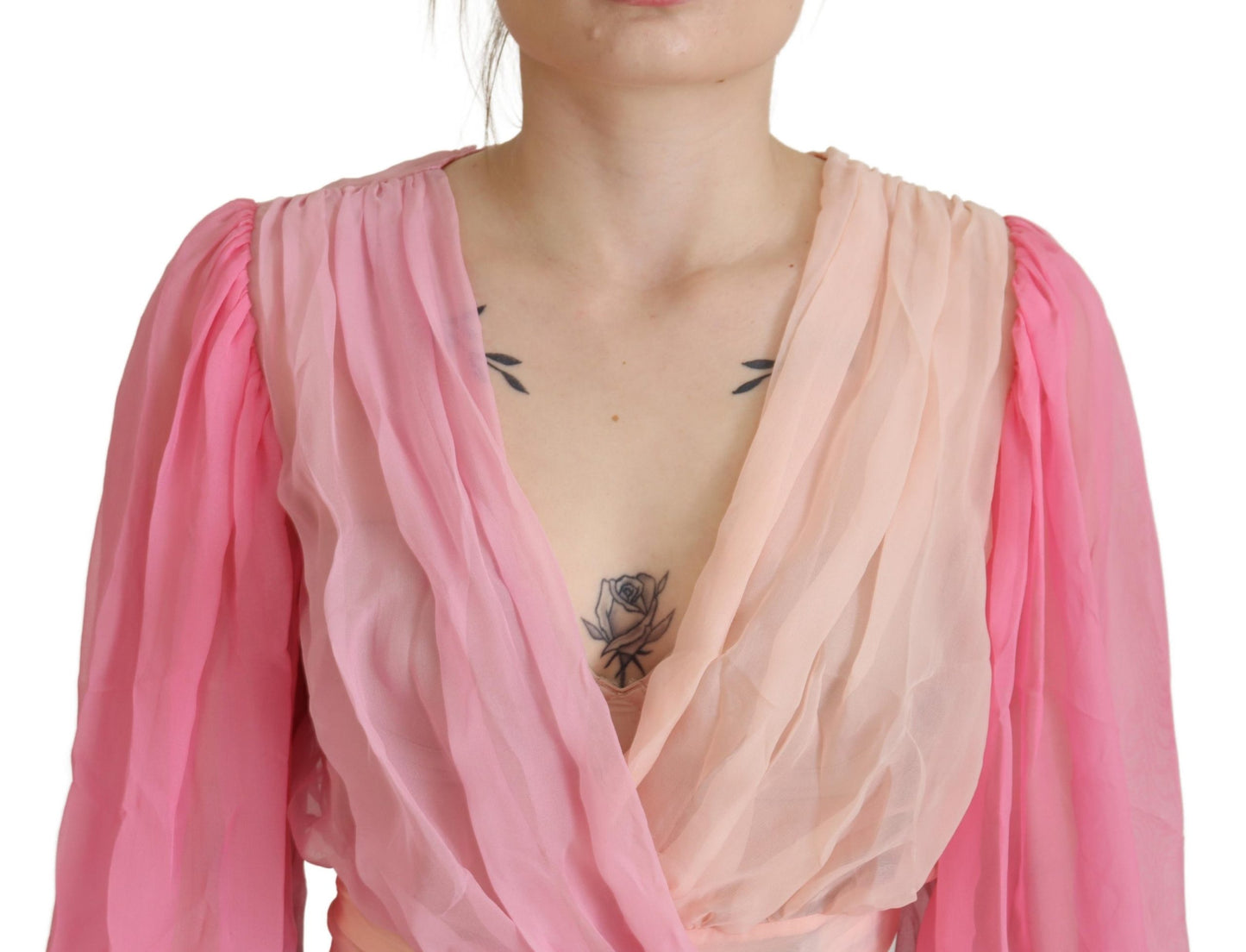 Chemisier cache-cœur à manches longues en soie rose Dolce & Gabbana