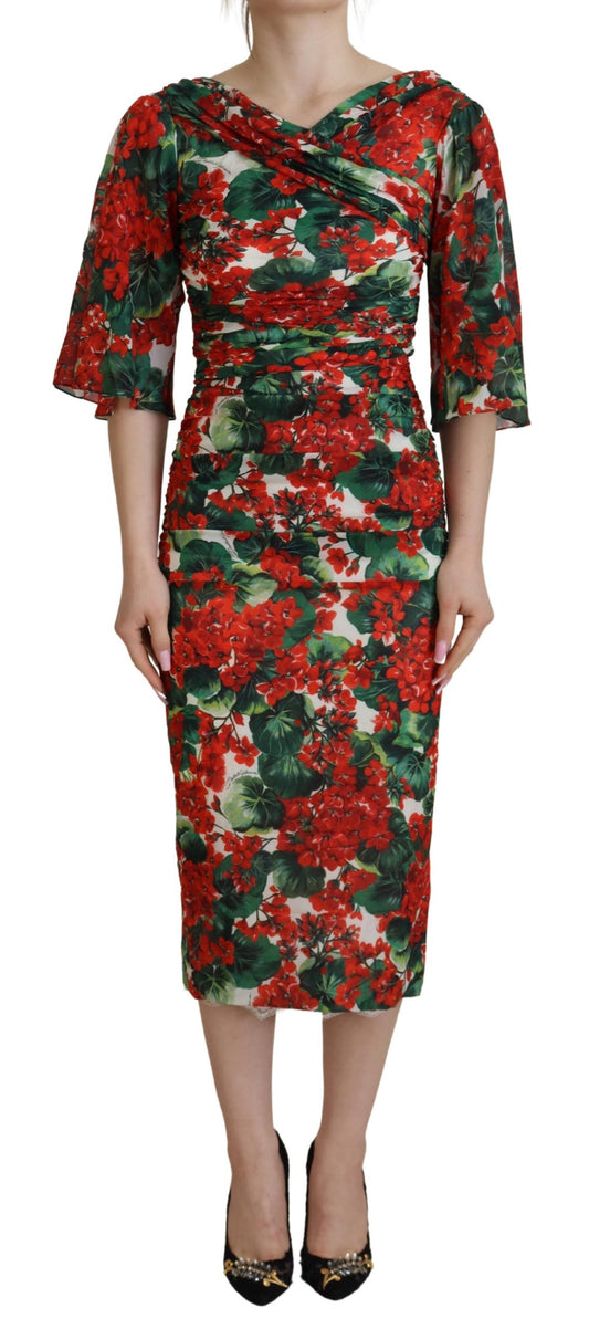 Robe fourreau mi-longue en soie multicolore géranium Dolce & Gabbana