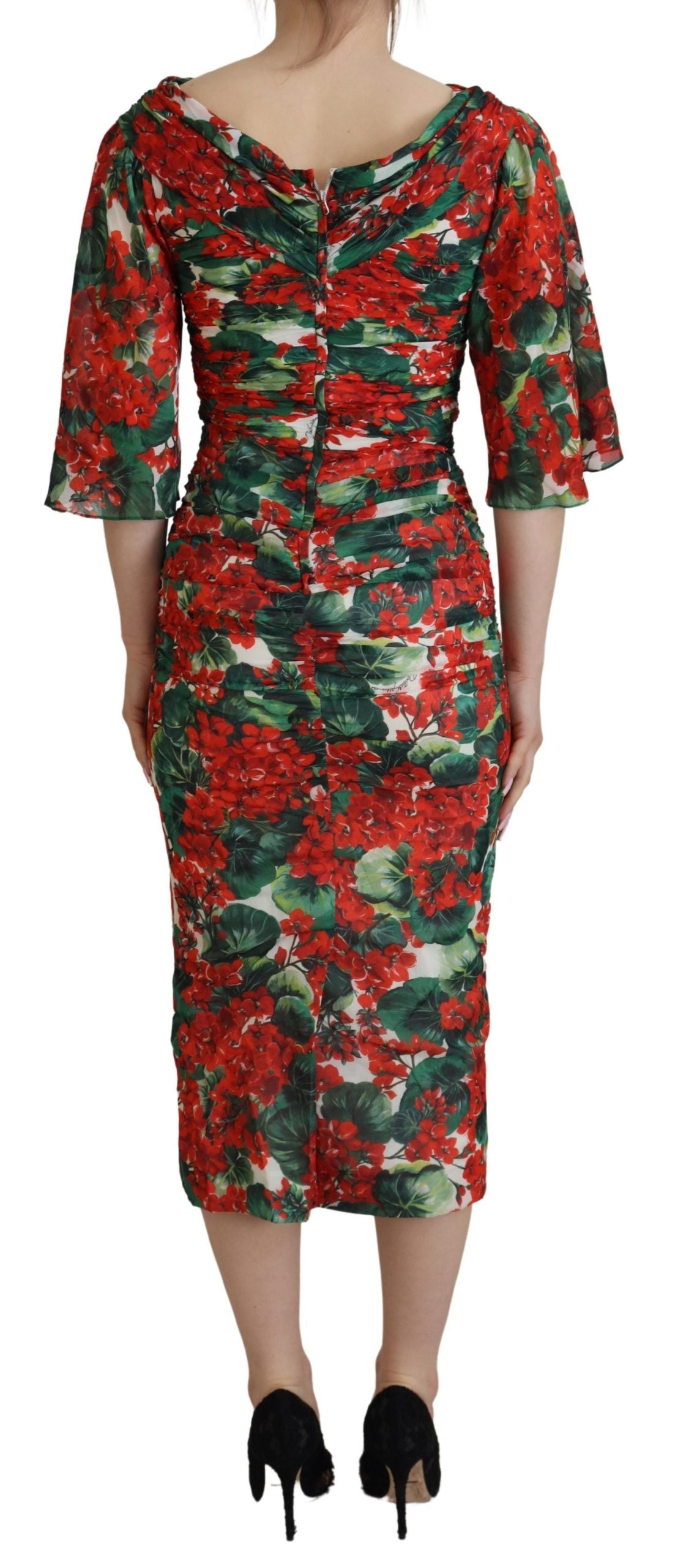 Robe fourreau mi-longue en soie multicolore géranium Dolce & Gabbana