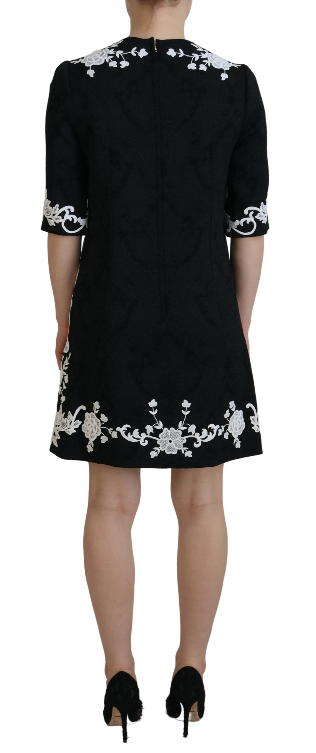 Robe trapèze à manches mi-longues et bordure en dentelle noire Dolce & Gabbana