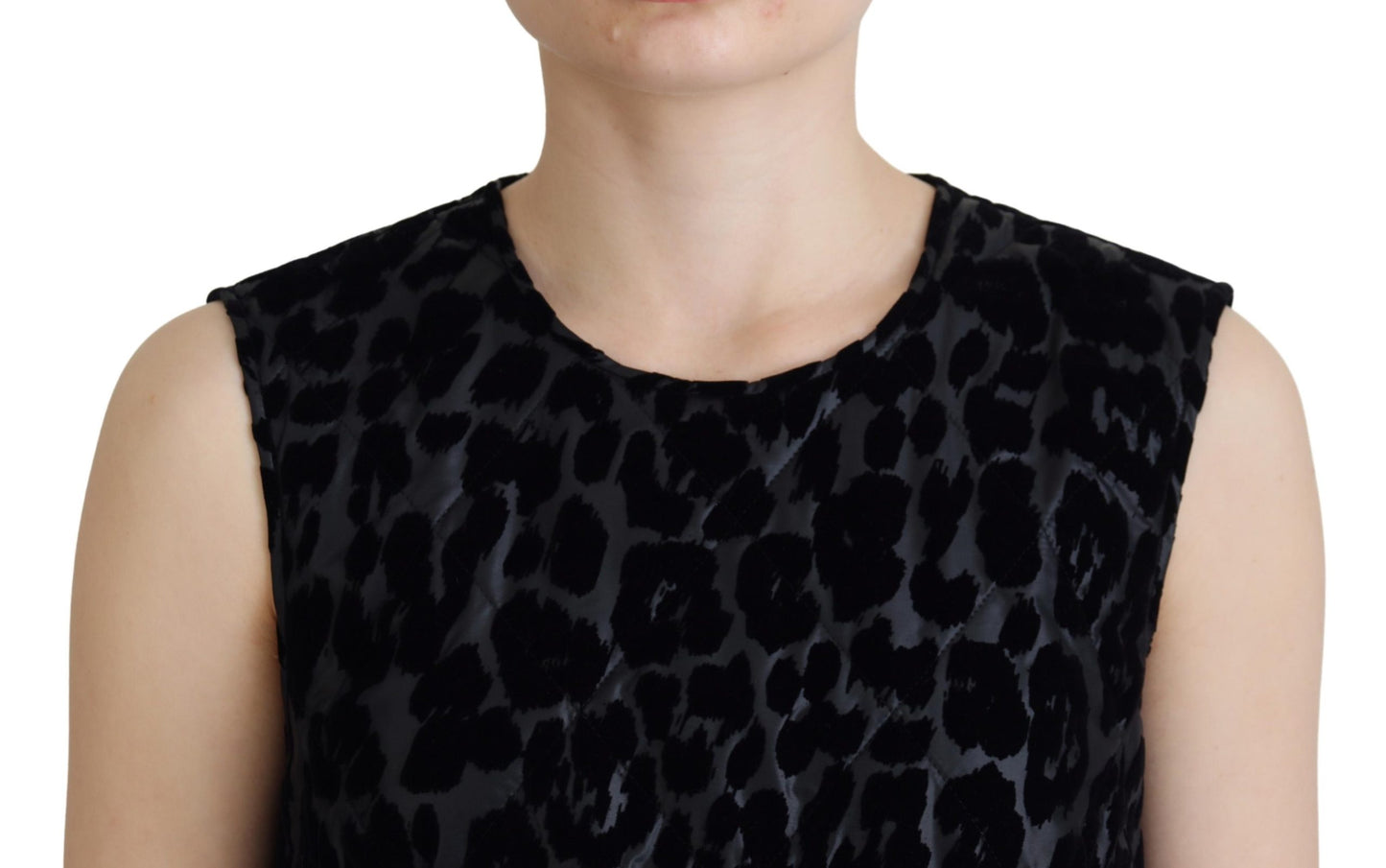 Robe courte droite en polyester à imprimé léopard noir Dolce & Gabbana
