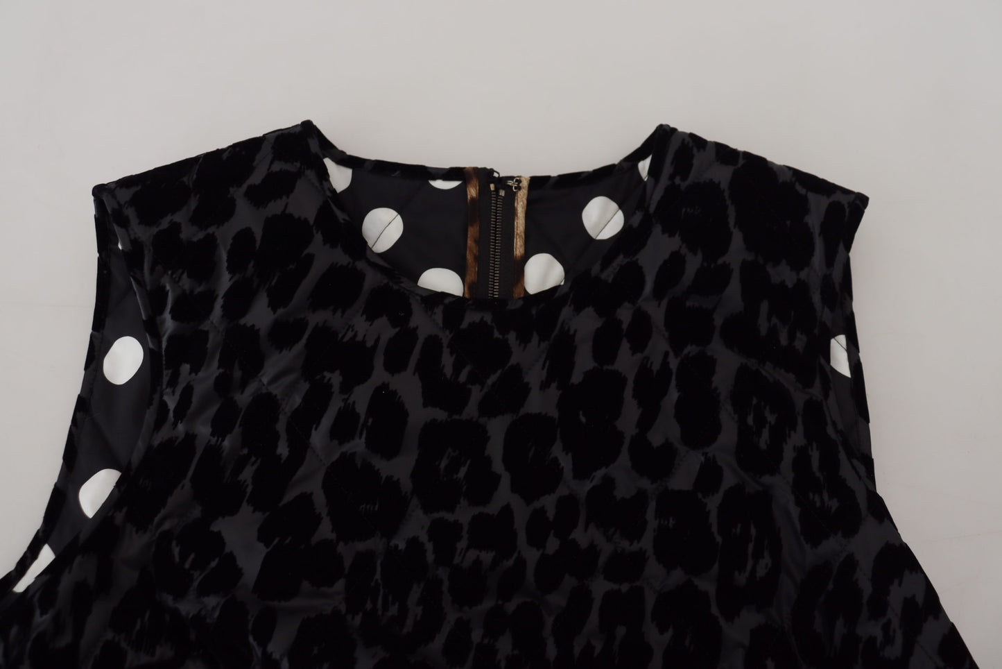 Robe courte droite en polyester à imprimé léopard noir Dolce & Gabbana