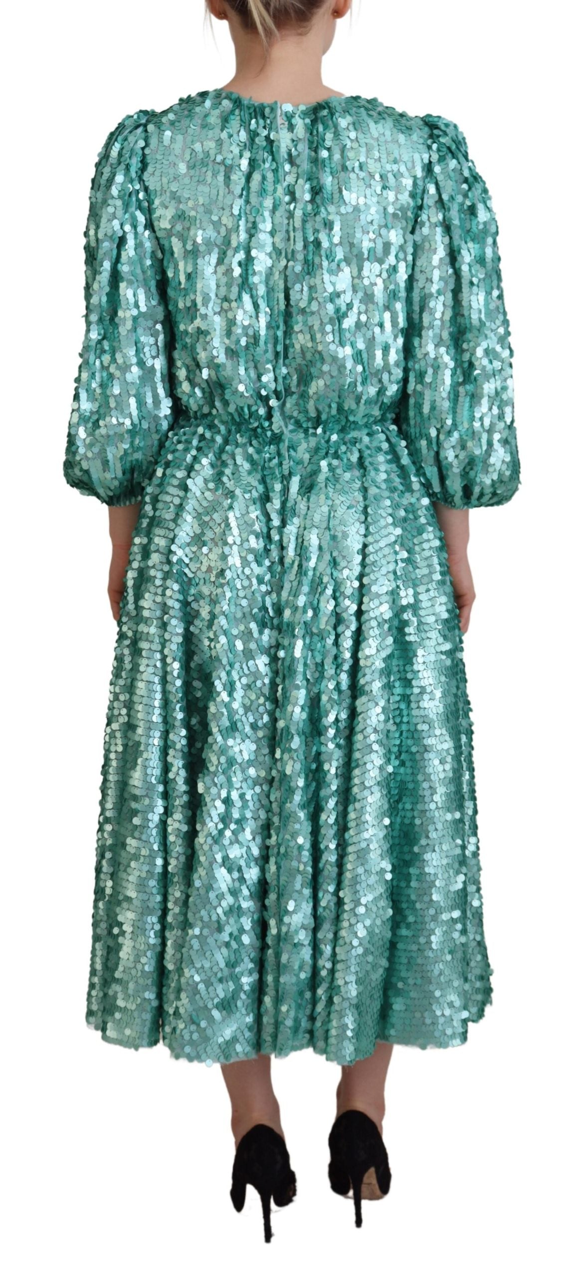 Robe midi plissée en nylon bleu à sequins Dolce & Gabbana