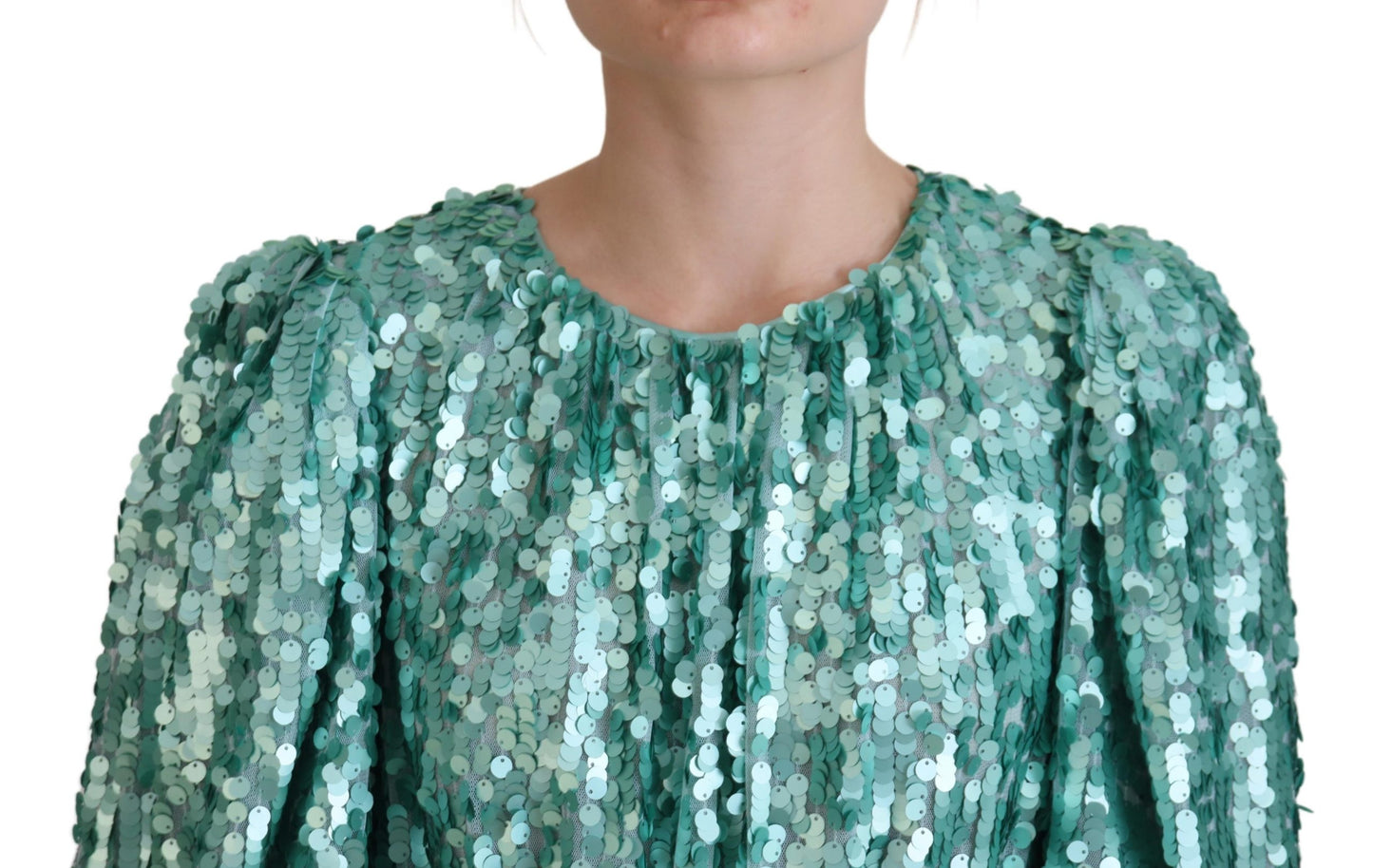 Robe midi plissée en nylon bleu à sequins Dolce & Gabbana