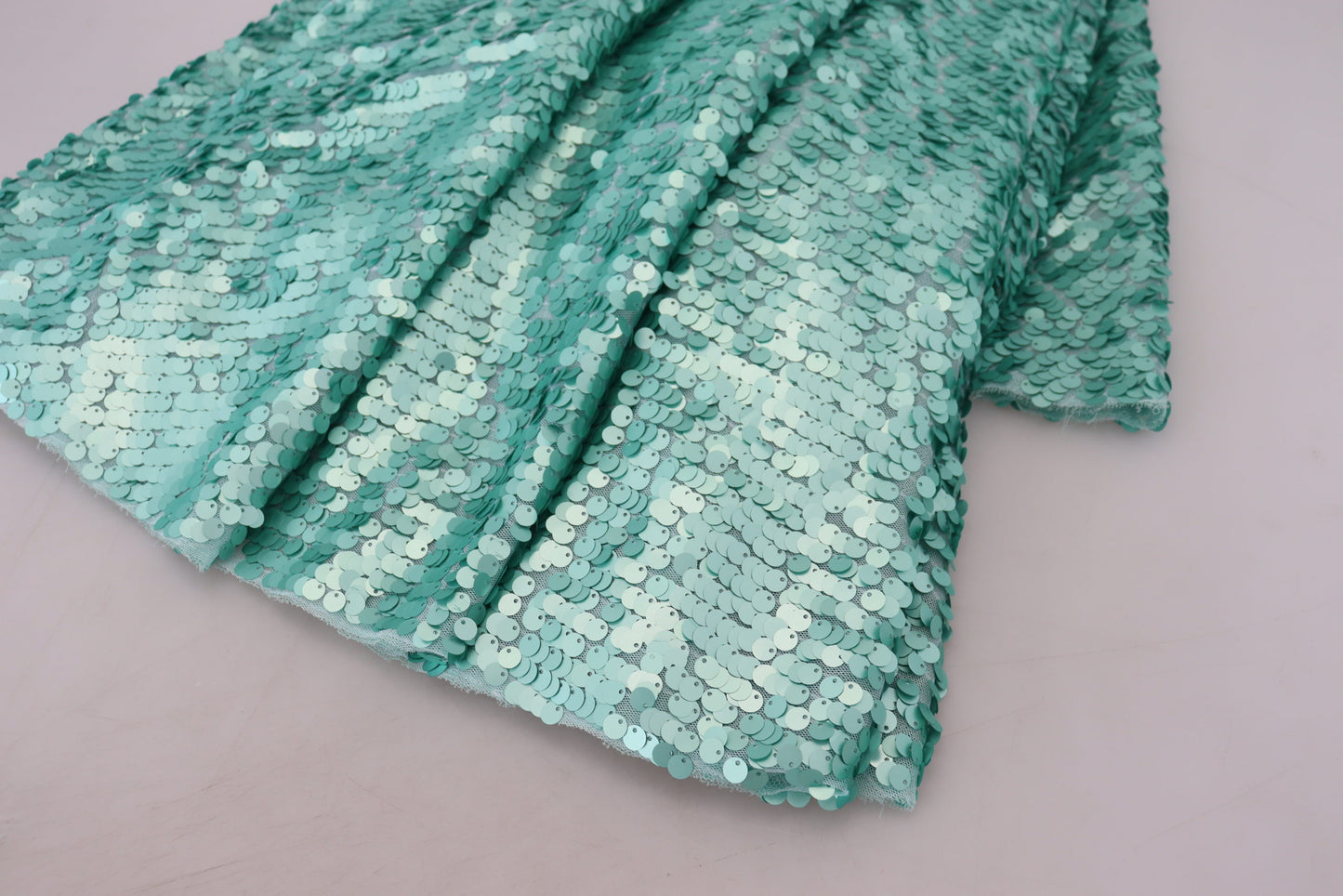 Robe midi plissée en nylon bleu à sequins Dolce & Gabbana