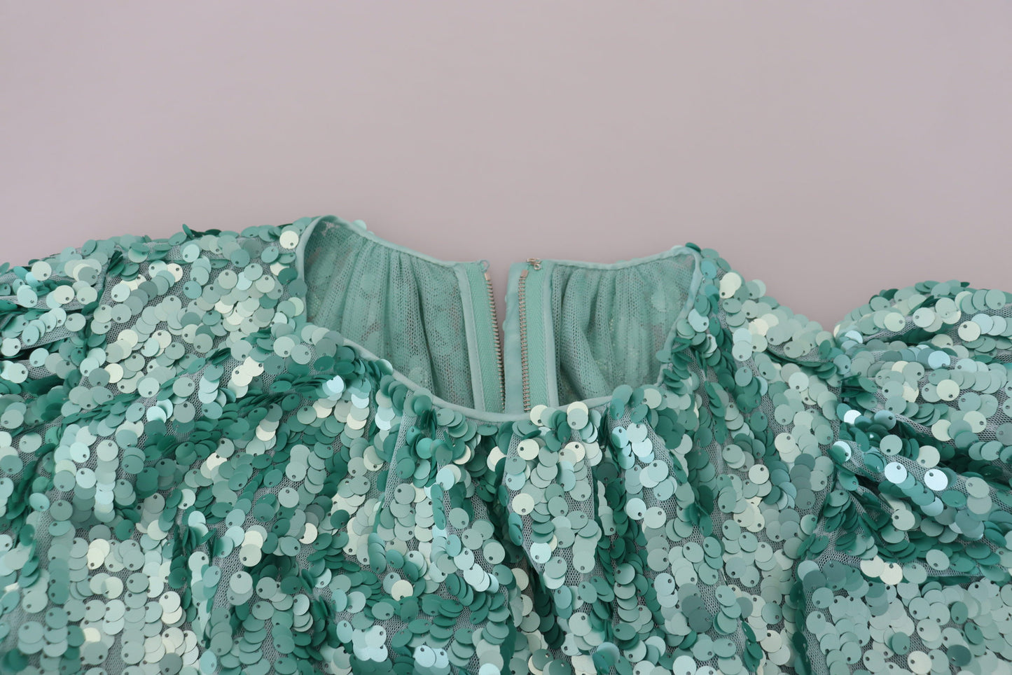 Robe midi plissée en nylon bleu à sequins Dolce & Gabbana