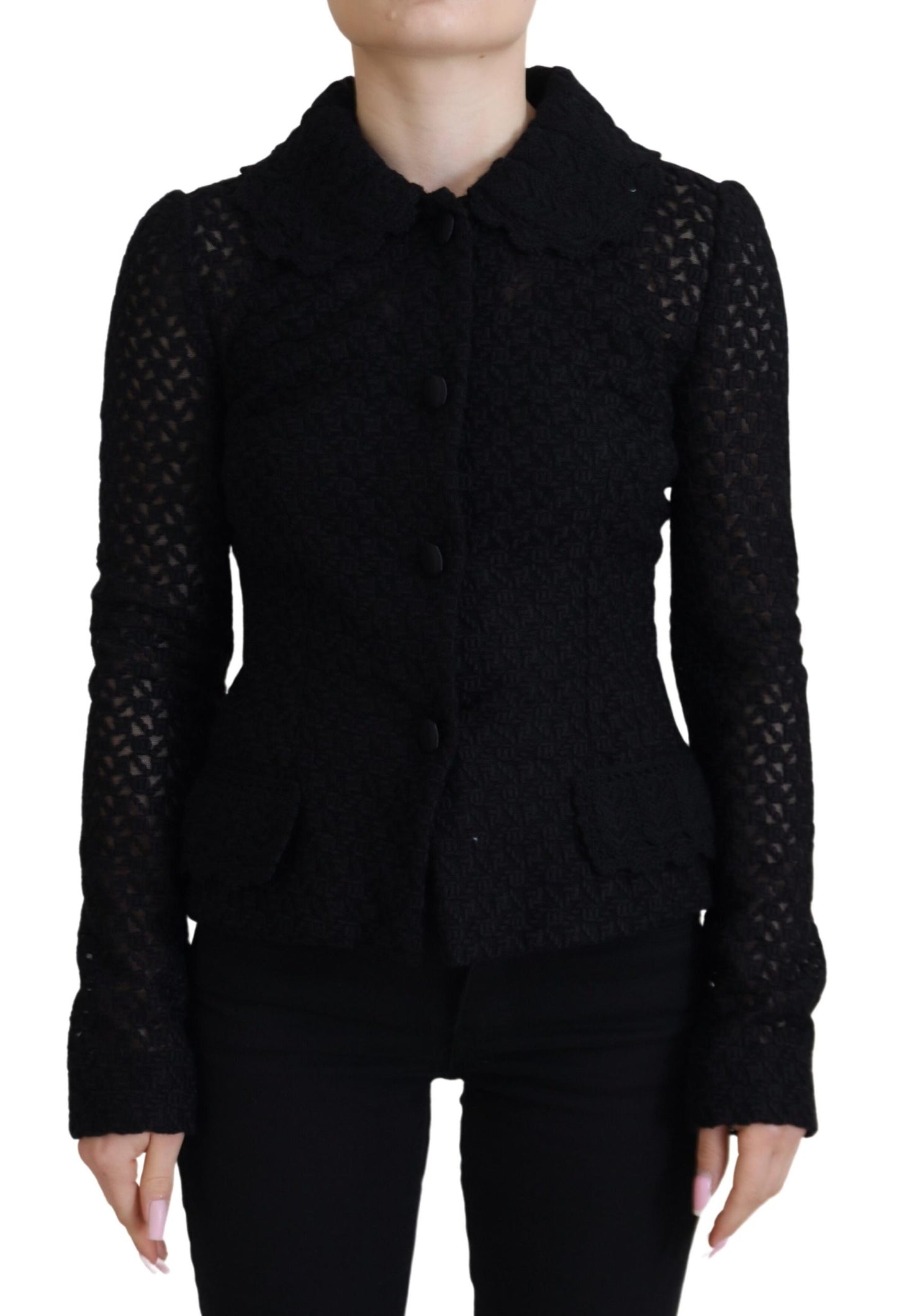Veste à col boutonné en laine noire Dolce & Gabbana