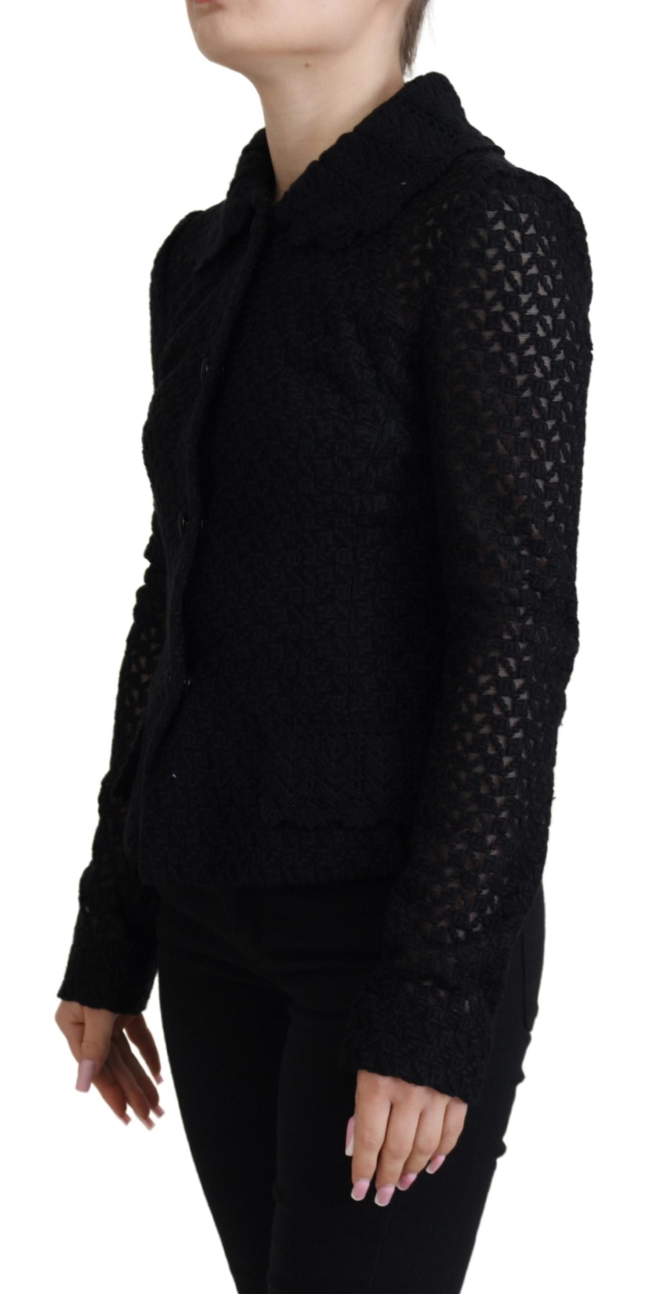Veste à col boutonné en laine noire Dolce & Gabbana