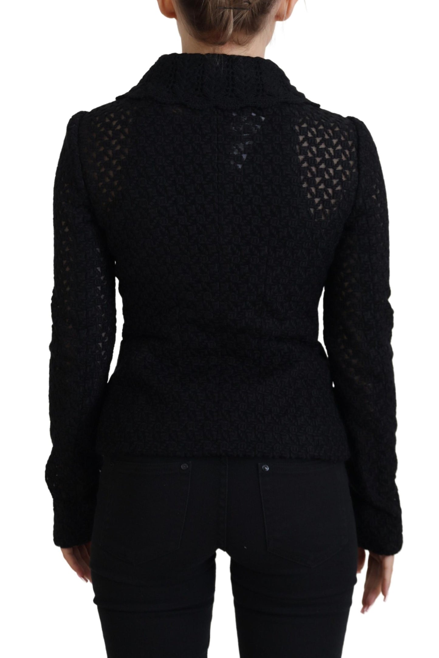 Veste à col boutonné en laine noire Dolce & Gabbana
