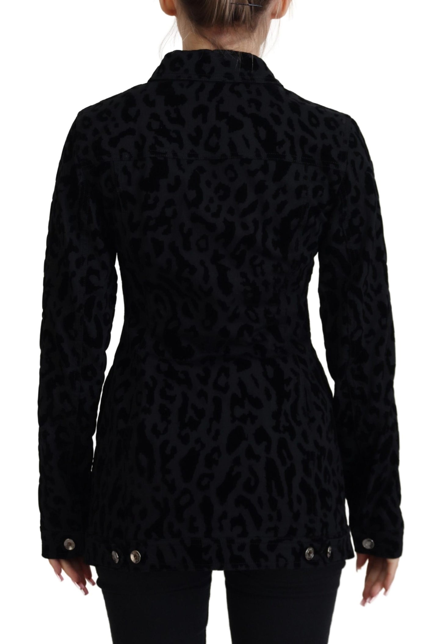 Veste en denim à manches longues et imprimé léopard noir Dolce & Gabbana