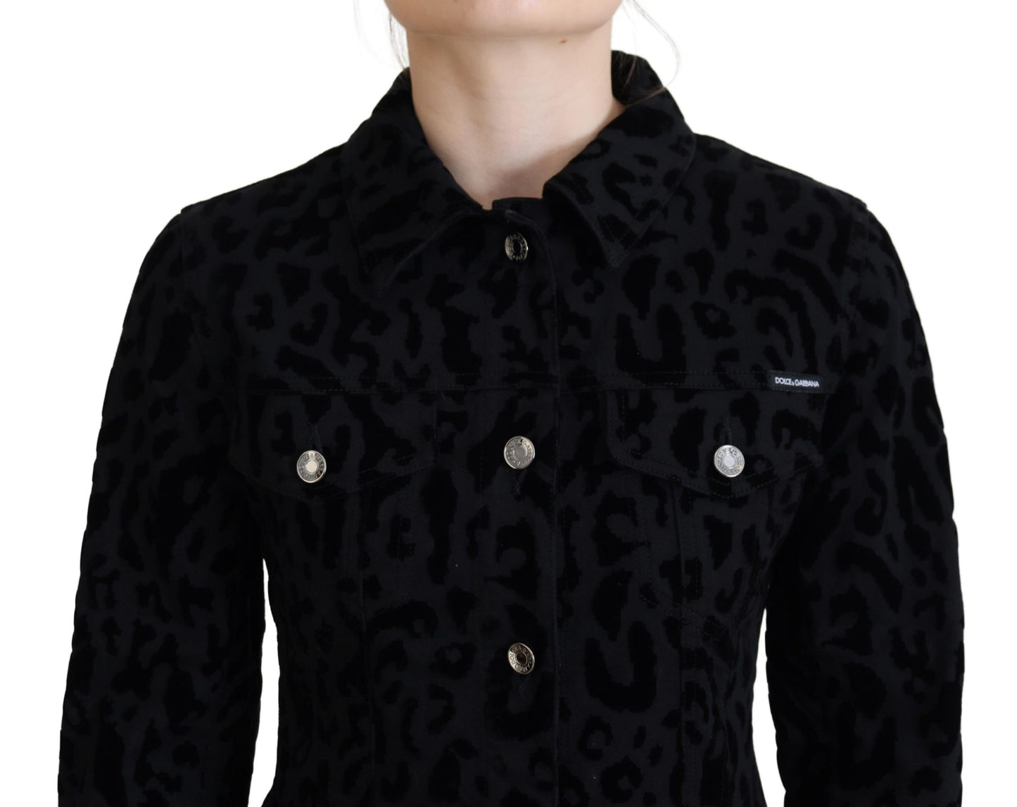 Veste en denim à manches longues et imprimé léopard noir Dolce & Gabbana