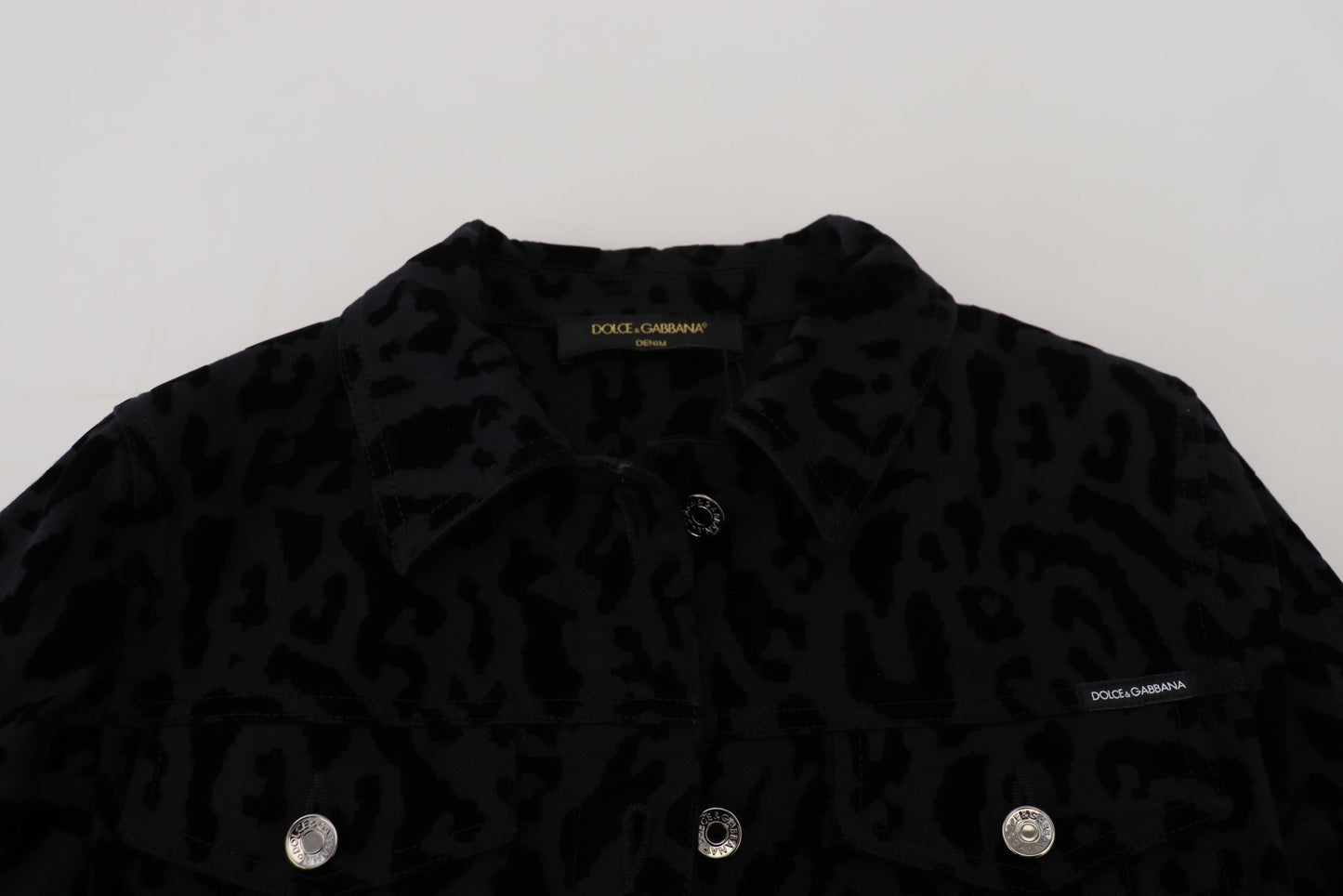 Veste en denim à manches longues et imprimé léopard noir Dolce & Gabbana