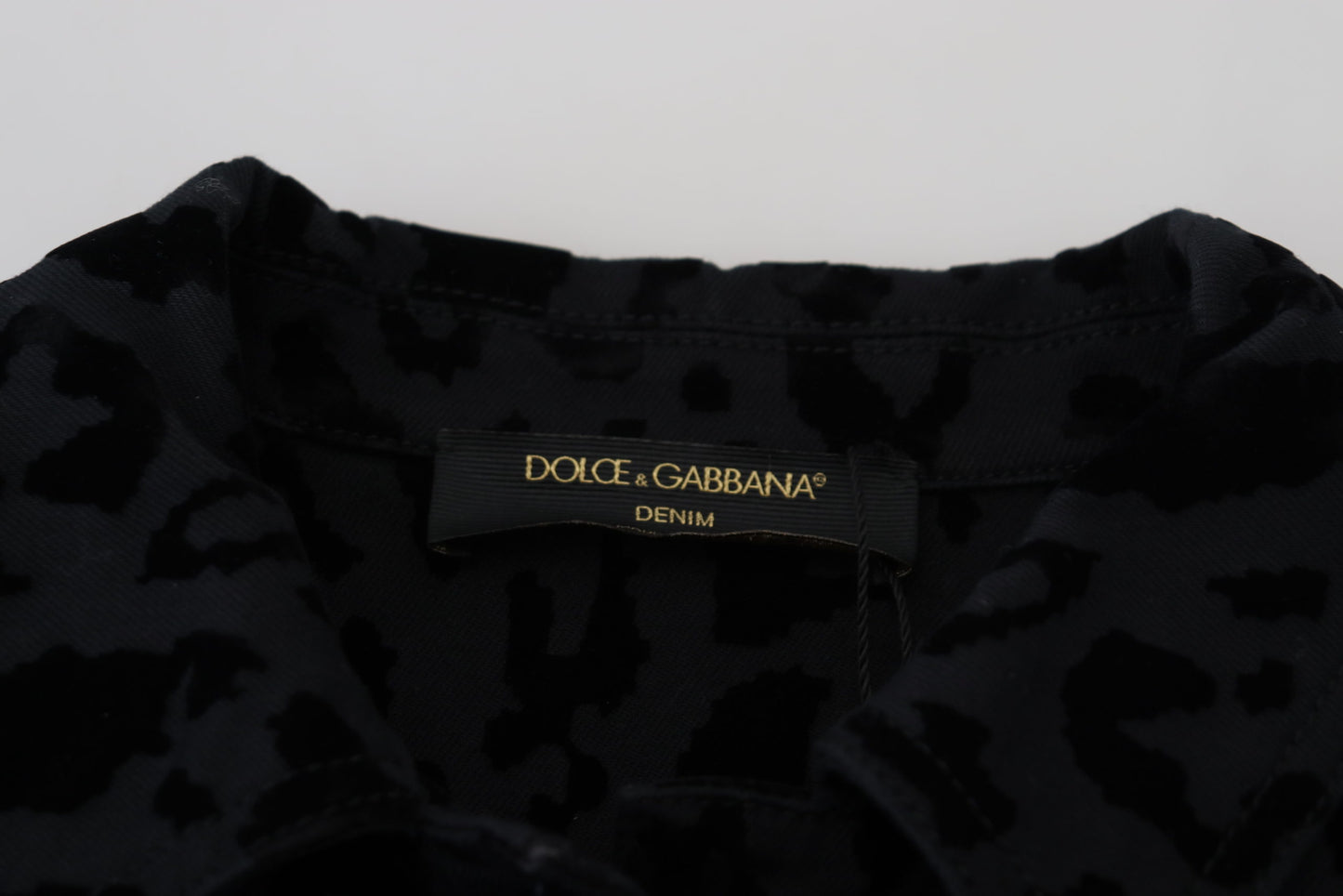 Veste en denim à manches longues et imprimé léopard noir Dolce & Gabbana