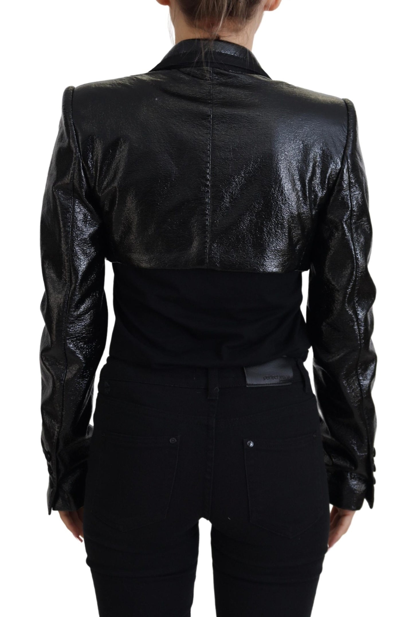 Dolce & Gabbana - Blazer court noir à manches longues en coton
