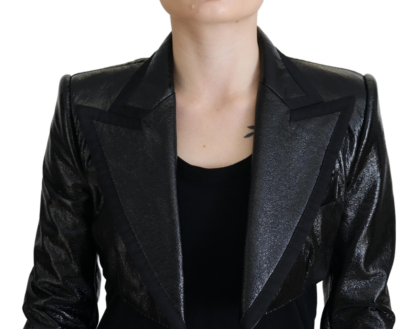 Dolce & Gabbana - Blazer court noir à manches longues en coton