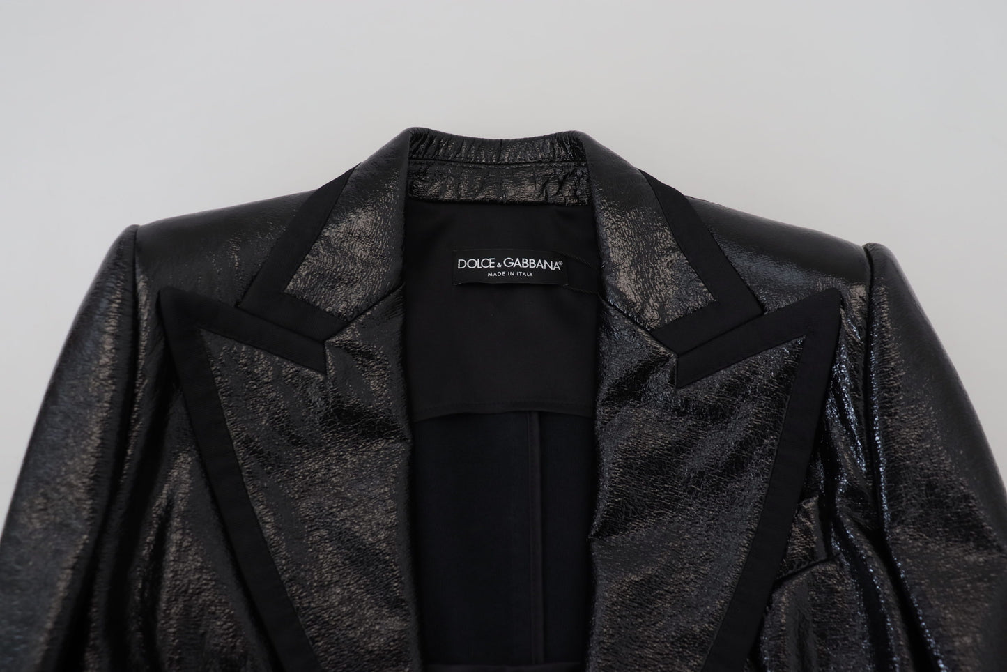 Dolce & Gabbana - Blazer court noir à manches longues en coton