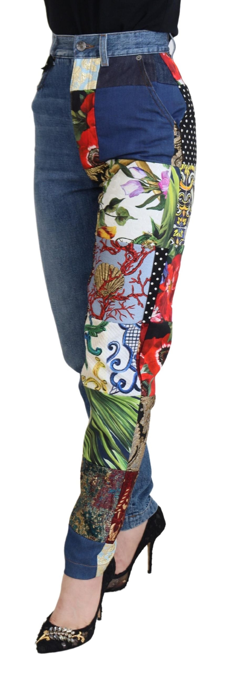 Jean taille haute en jacquard majolique bleu Dolce & Gabbana